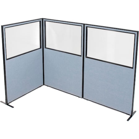 Interion By Global Industrial Interion Freestanding 3-Panel Corner Room Divider w/Partial Window 48-1/4inW x 72inH Panels Blue 695048BL